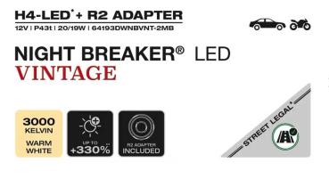 1 Satz OSRAM H4 LED Night Breaker VINTAGE warmweiß +330% mit Zulassung 64193DWNBVNT-2MB (3000K warm weißes Licht Look)