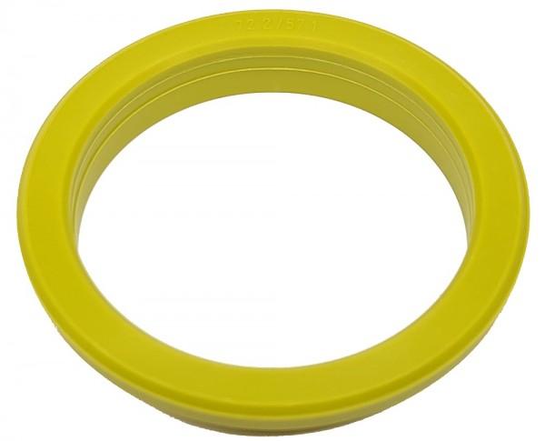 1 Stück Zentrierring - Außendurchmesser: 72,2 mm - Innendurchmesser: 57,1 mm - Farbe: Gelb