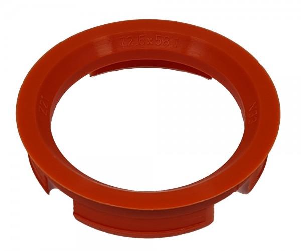 1 Stück Zentrierring - Außendurchmesser: 72,6 mm - Innendurchmesser: 58,1 mm - Farbe: Blutorange